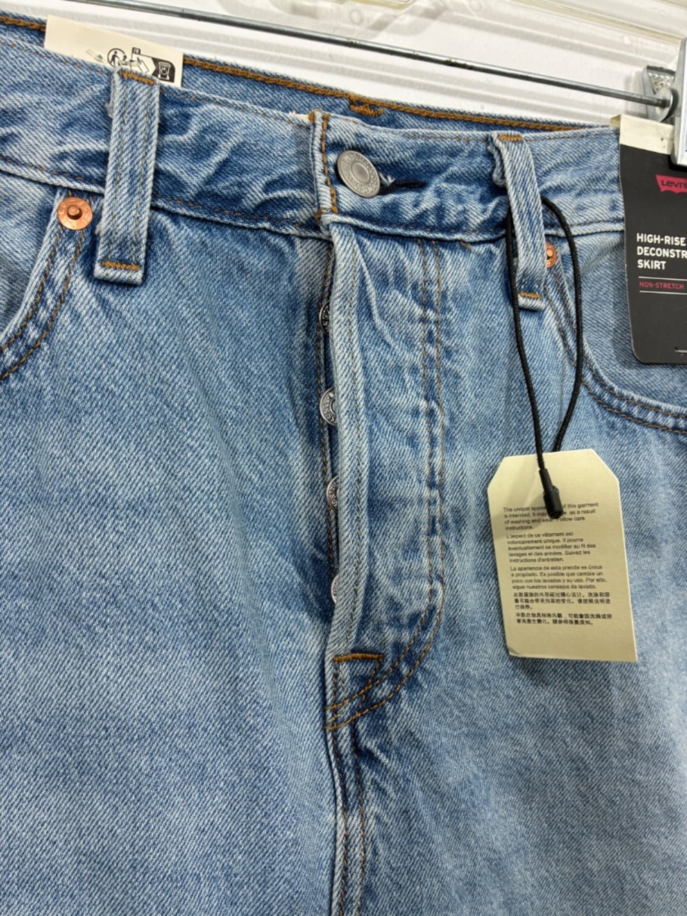 Levi's Premium High Rise A-Line Deconstructed Denim Skirt Midi Button Fly 28 - Picture 7 of 12